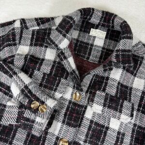Z Supply Women Black White Plaid Fuzzy Knit Shacket Button Up Shirt ZJ214623S S